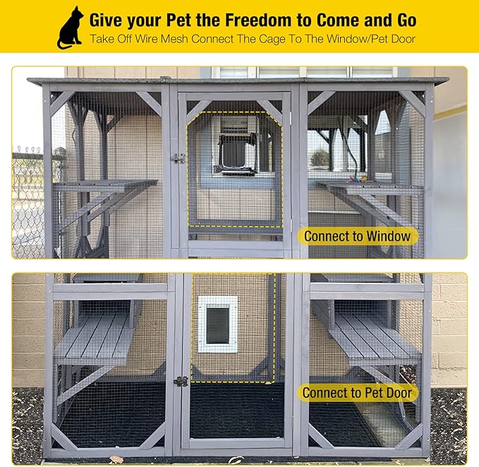 Aivituvin Catio Outdoor Cat Enclosure Large Walk in Cat Kennel Kitten Cage with Platforms and Small Houses-PurrikoPets