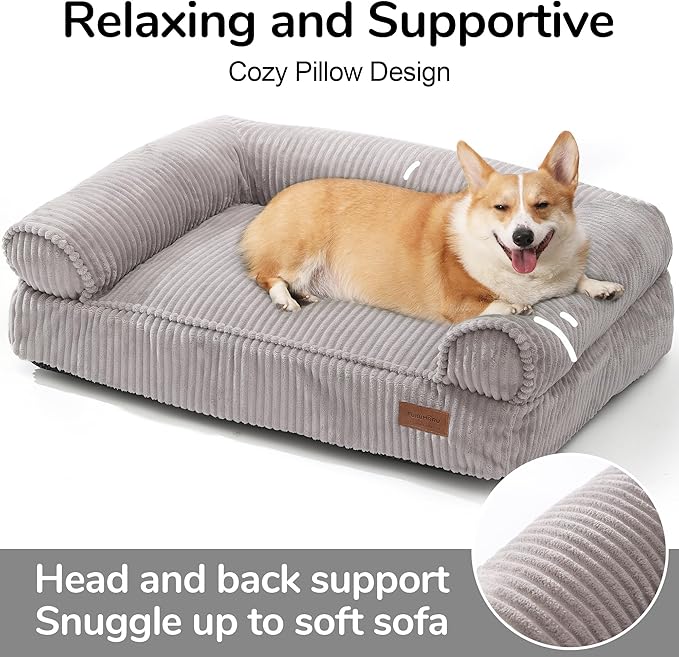 FUKUMARU Cute Dog Bed, Fluffy Dogs Couch with TPU Layer Keeping Lining Dry, Pet Sofa Medium Size Dog Easy to Care, Warm Cat Bed with Removable Zipper Cover, 36inch, Large, Light Grey-PurrikoPets