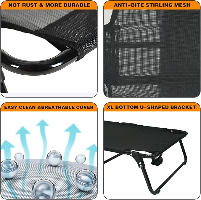 Elevated Raised Small Meduim Dog Bed Cots,Cooling Foldable No Assembly Need Pet Hammock Bed with Breathable Mesh, Indoor Outdoor Dog Pet Bed for Small Meduim Dogs, Chew Proof, Black-PurrikoPets