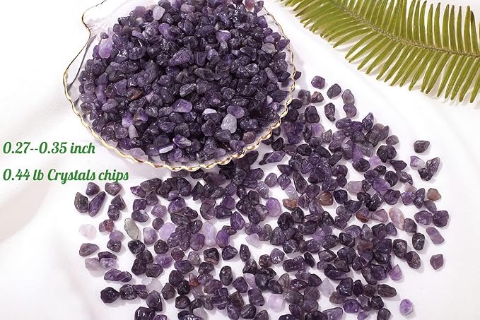 1lb Amethyst Aquarium Gravel Rocks Natural Tumbled Healing Crystal Chips Bulk Gemstones Tumbled Crushed Stones for Fountain Vase Filler Planters Decorative Fish Tank Potted Reiki Energy Balancing-PurrikoPets