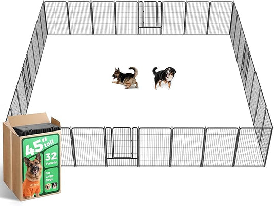 FXW Rollick Unleashed Dog Playpen for Indoor, Yard, RV Camping, 45 inch 32 Panels for Large Dogs, Black│Patented-PurrikoPets