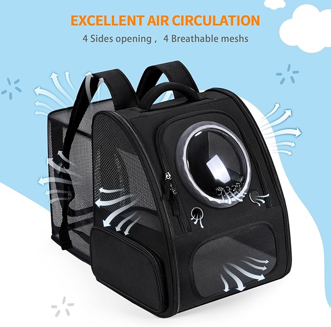 Expandable Pet Carrier Backpack with Transparent Bubble Window, Gray Mesh Travel Bag, Portable Space Capsule Design with Foldable Dogs Carrier for Pets (Black)-PurrikoPets