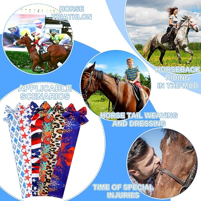 6 Pcs Horse Tail Bag Breathable Guard 22" Slip on Horse Care Tail Wrap 2 Strand Closure Straps Grooming Supplies to Keep from Dirt Breakage Rubbing 6 Designs(Aesthetic Style)-PurrikoPets