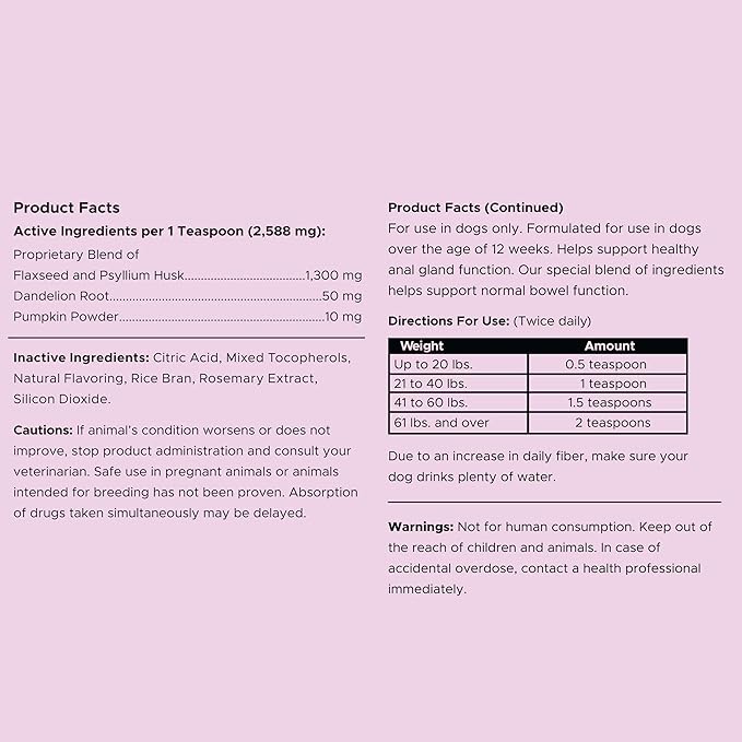 Glands Bowel Support - 14 oz of Stop The Scoot Powder for Scooting, Healthy Anal Glands, and Digestive Health - Made with Pumpkin Powder for Dogs-PurrikoPets