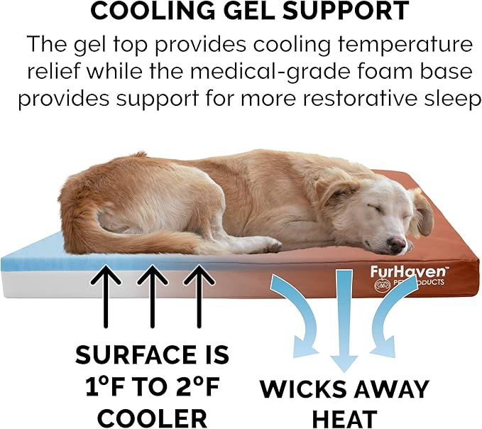 Furhaven Water-Resistant Cooling Gel Dog Bed for Large/Medium Dogs w/ Removable Washable Cover, For Dogs Up to 55 lbs - Indoor/Outdoor Logo Print Oxford Polycanvas Mattress - Chestnut, Large-PurrikoPets