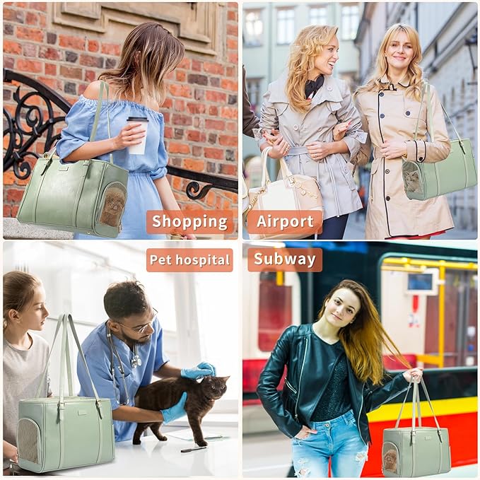 Fashion Dog Purse Pet Carrier Leather Bag for Small Dogs Cats Puppy, Portable Tote Bag Airline Approved Soft-Sided Carriers (Green)-PurrikoPets