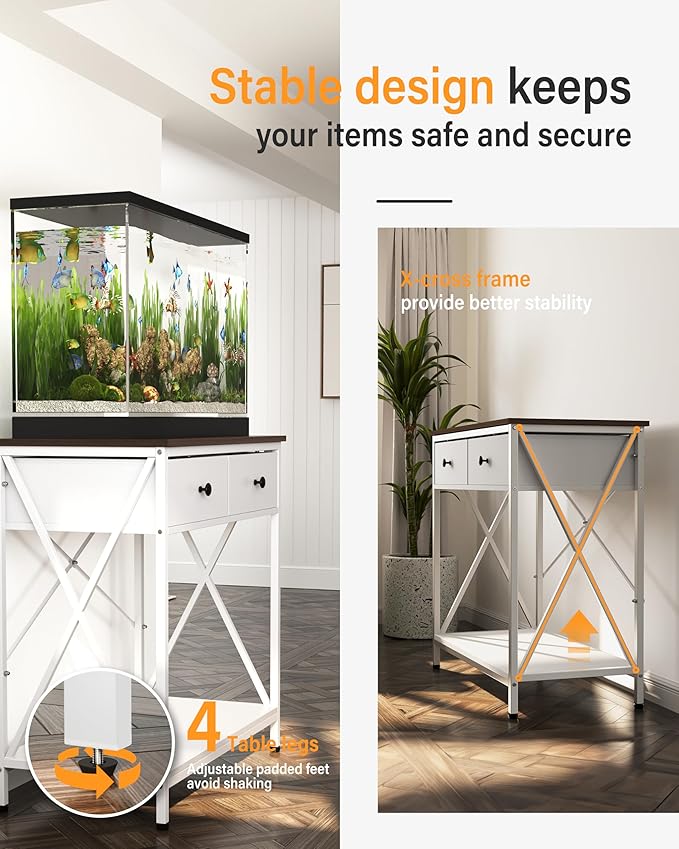 Fish Tank Stand 29 Gallon: Sturdy Aquarium Stand with Accessories Storage - Metal Fish Tank Table for 20-29 Gallon Reptile Breeder Turtle Terrarium - 30.7"x16.5" Weight Capacity 330 lbs-PurrikoPets