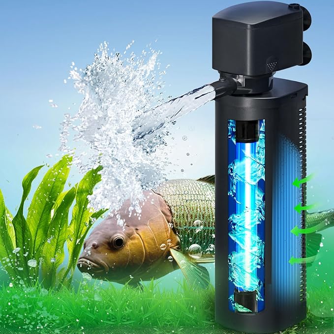 660GPH Aquarium Filter, UV Sterilizer for Aquarium for 100-400 Gallon, 24V DC Powerful Pump for Large Fish Koi Pond Cold Plunge Filter, Green Killing Machine with Algae Remover for Fish Tank-PurrikoPets