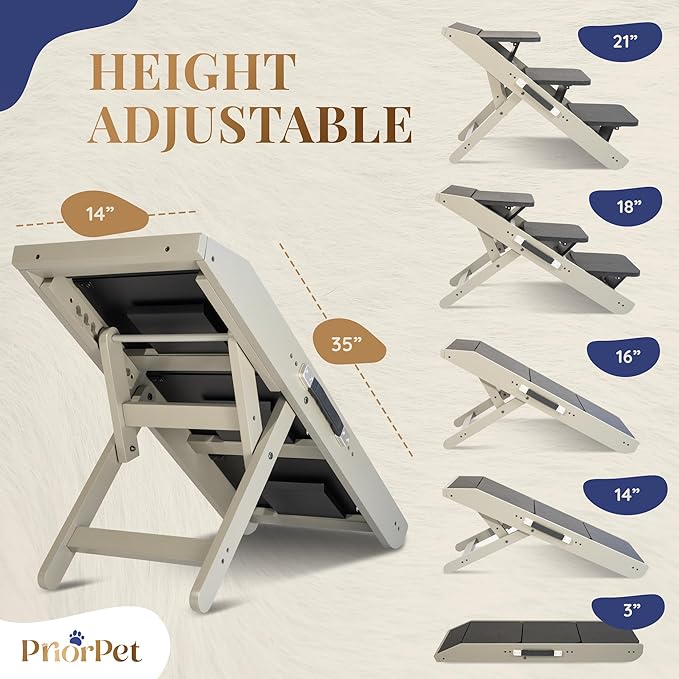 Dog Steps for Bed & Couch 2-in-1 Dog Stairs/Ramp - Height Adjustable Dog Ramp for Couch 7” - 20” - Pet Stairs, Dog Stairs for Small Dogs - Easy to Move Pet Steps with Landing Platform, Gray-PurrikoPets