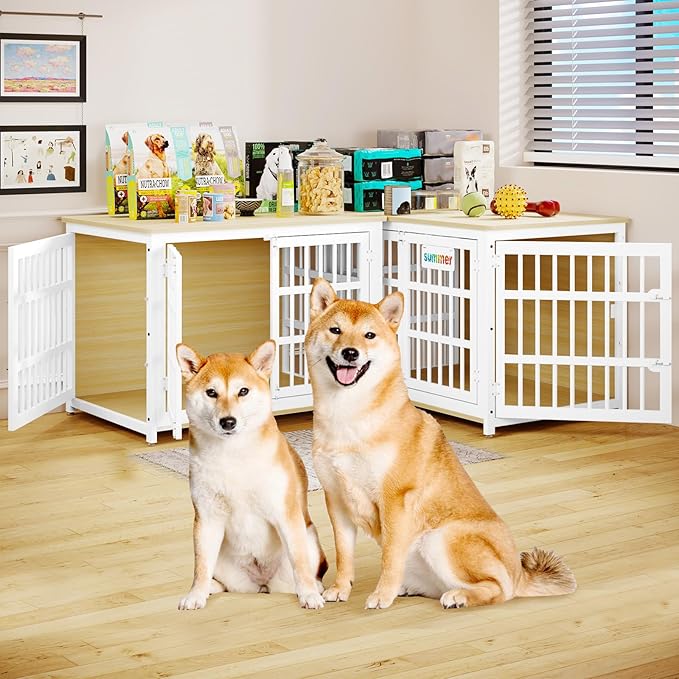 EasyCom Heavy Duty Dog Kennel Indoor with Name Tag, 41" Dog Crate Furniture for Medium Dogs, Double-Doors Sturdy Metal Dog Cage for Anxiety Dog, Decorate House as TV Stand, End Table, Bedside Table-PurrikoPets