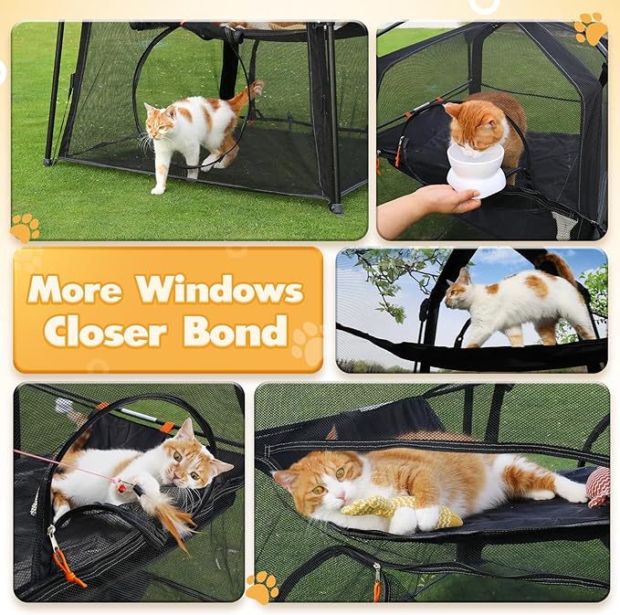 Extra Large Catio Outdoor Cat Enclosure, Rywell 3-Tier Spacious Outdoor Cat Tent, Weatherproof&Sunproof with 5 Windows, Foldable Cat Enclosure for Patio, Camping, Indoor(Includes Carry Bag)-PurrikoPets