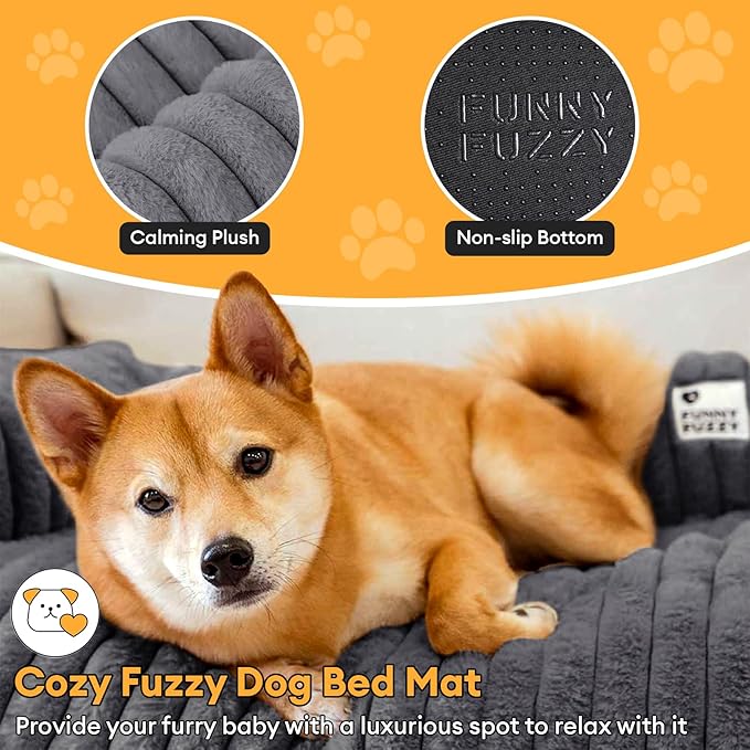 FUNNY FUZZY Pet Couch Cover for Sofa, Calming Dog Bed for Couch, Fluffy Plush Cat Bed Mat for Furniture Protector for Small Dogs and Kitten, 27×24 in, Dark Grey-PurrikoPets