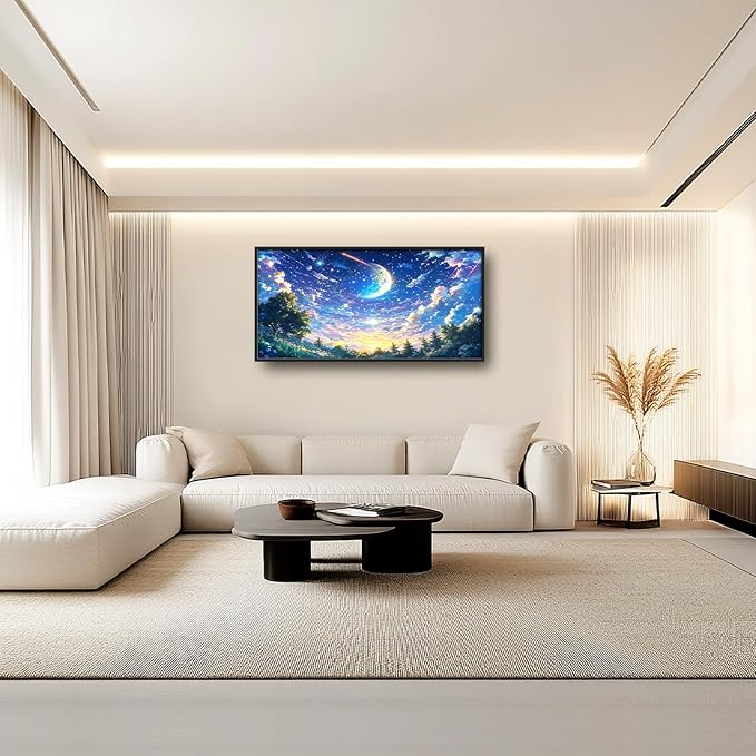 Framed Large Anime Sky Wall Art for Living Room, Oversized Fantasy Night Sky Forest Wall Decor Nature Canvas Painting Modern Artwork Home Decoration for Living Room Bedroom Office 60"x30"-PurrikoPets