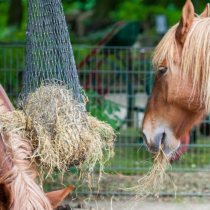 Fabbay 4 Pcs Slow Feed Hay Net Feeder Hay Bag for Horses Slow Feeder 40 Inch Length with 2 Inch Holes Hanging Horse Feed Net for Goat Cattle Equine Stalls Barn Supplies(Black)-PurrikoPets