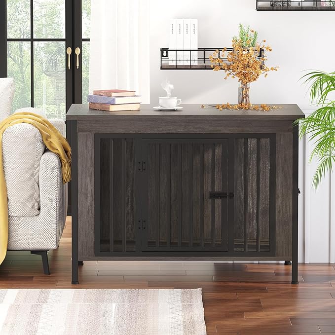 EasyCom 39.96" XL Wooden Large Dog Crate Furniture for Medium and Large Breed, Chew-Resistant Dog Kennel Furniture Indoor with 2 Doors and 3.94" Raised Feet, as TV Stand, End Table, Crate Table-PurrikoPets