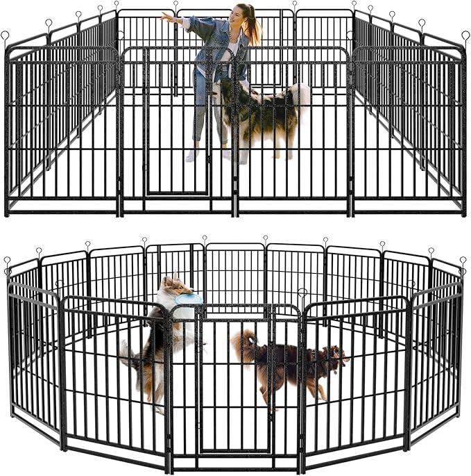 Dog Playpen Outdoor 16 Panels Heavy Duty Dog Fence 40" Height with Thick Pipe Anti-Rust with Doors Portable for RV Camping Yard, Total 36FT, 103 Sq.ft, Snowy Black-PurrikoPets