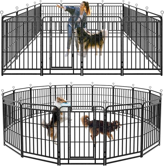 Dog Playpen Outdoor 16 Panels Heavy Duty Dog Fence 40" Height with Thick Pipe Anti-Rust with Doors Portable for RV Camping Yard, Total 36FT, 103 Sq.ft, Snowy Black-PurrikoPets