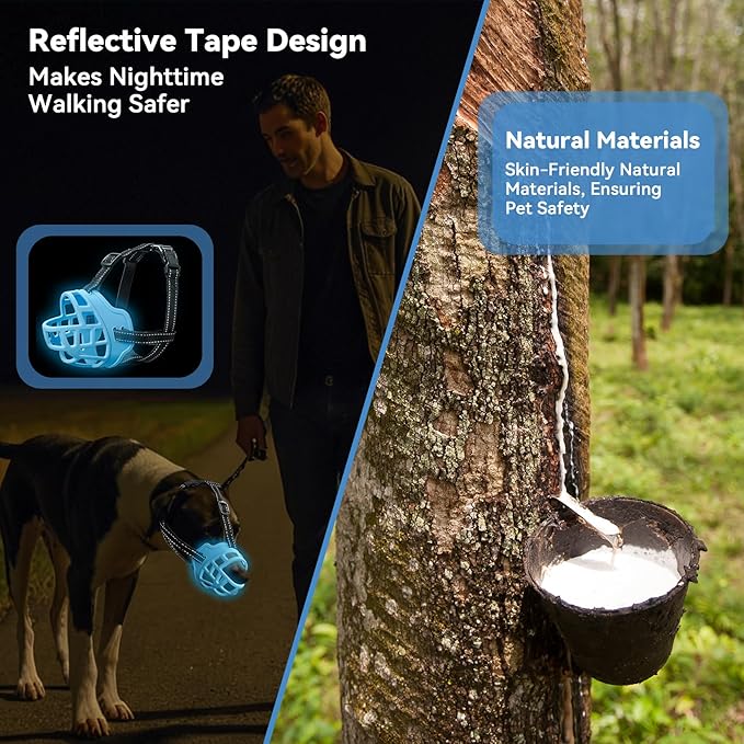 Dog Muzzle for Large Dogs, Breathable Basket Muzzles for Small, Medium and X-Large Aggressive Dog, Allows Panting Drinking, Suitable for Grooming Trimming Training (3, Luminous Blue)-PurrikoPets