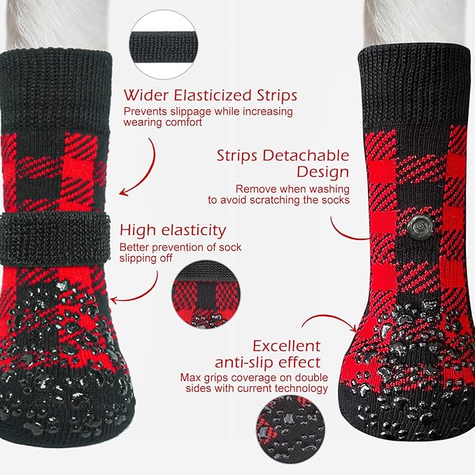 EXPAWLORER Anti-Slip Dog Socks-Double Sides Grips Traction Control on Hardwood Floor,Dog Shoes for Hot/Cold Pavement,Best Paw Protector,Prevents Licking,for Puppy Small Medium Large Senior Dogs-PurrikoPets