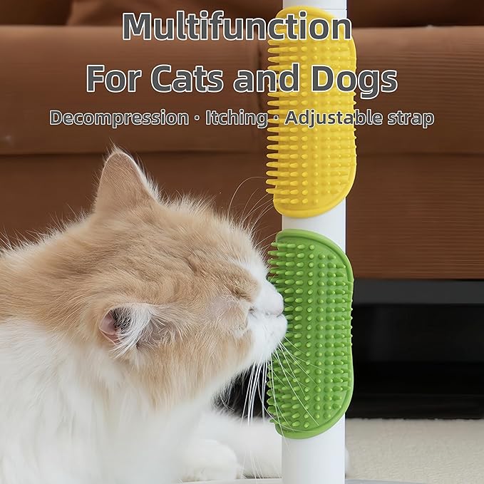 4-Pack Silicone Cat Brush Set, Pet Scratcher and Massager – Adjustable Pet Deshedding Brush, Bath Brush for Cats and Dogs, Suitable for Furniture Legs & Corners (4PCS (2 Yellow + 2 Green))-PurrikoPets