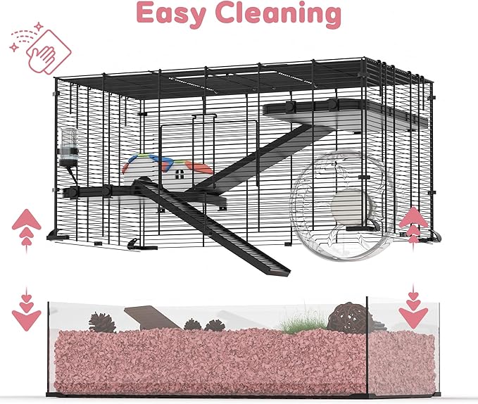 3-Tier Glass Hamster Tank, Large Hamster Cage Habitat with 11inch Big Running Wheel for Rat, Mouse, Gerbil, Syrian Hamster, 590 SQ INCHES-PurrikoPets