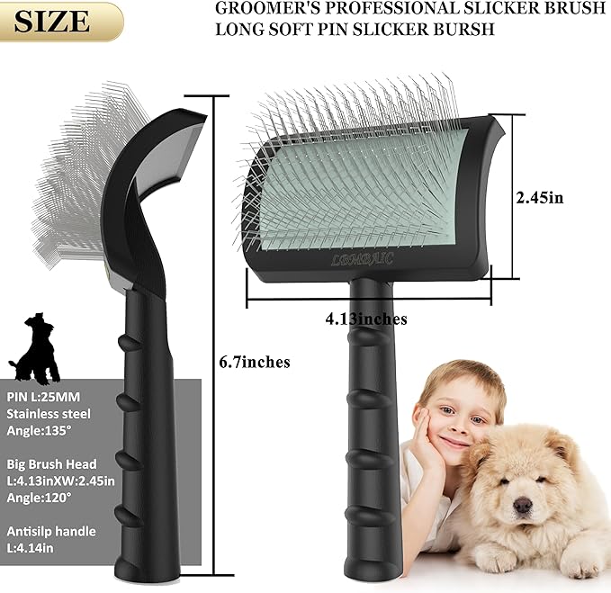 Dog Slicker Brush for Poodles,Doodles,Goldendoodles Grooming Fluffy Shedding Tangles Mats Knots Easy and Quick Best Dog Slicker Brush for Long Thick Curly Coat Labradoodles Dematting.25mm(1'')-PurrikoPets