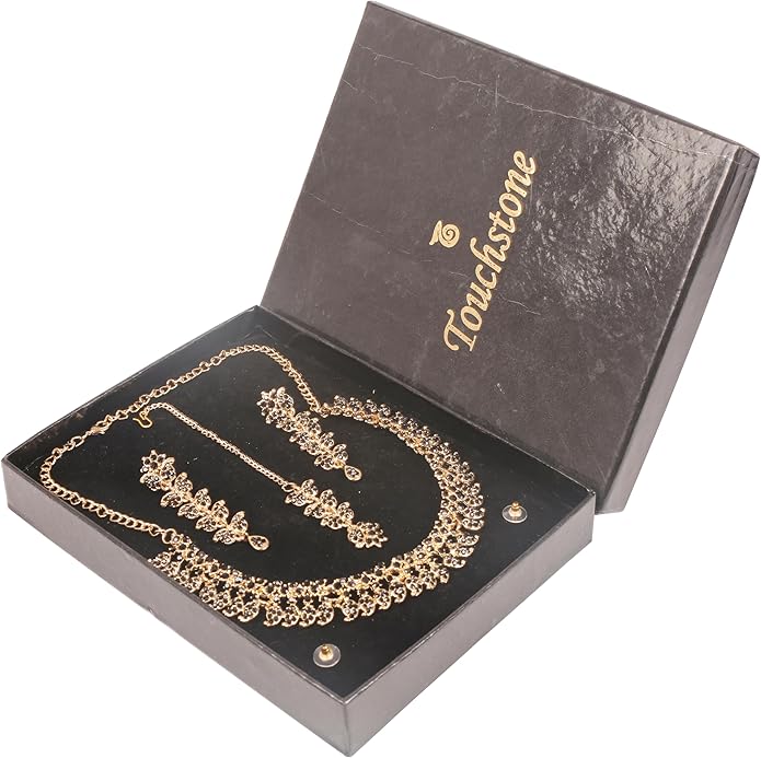 Touchstone Indian wedding jewelry set gold traditional necklaces for women statement rhinestone sets hollywood glamour style crystal stone bridal costume golden necklace