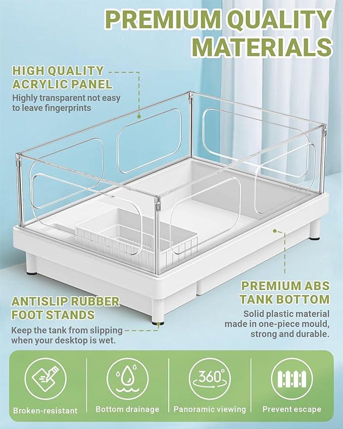 GOZILLA Small Turtle Tank, Acrylic Turtle Tank Starter Kit, Reptile Habitat and Terrarium with Multi-Functional Areas for Tortoise, Crab, Crayfish, Small Reptile.(Black Tank)-PurrikoPets