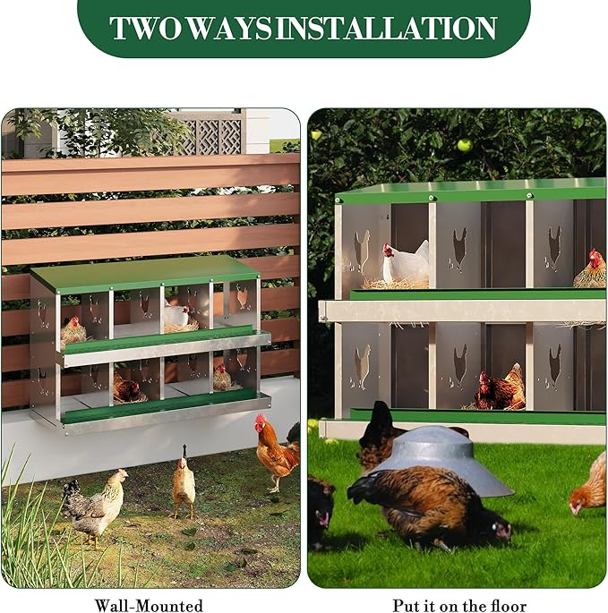 8 Hole Chicken Nesting Box with Roll Out Egg Tray, Rustproof & Ventilated Chicken Laying Boxes for Hens, Chickens, Ducks | Easy-Clean Poultry Coop Accessories-PurrikoPets