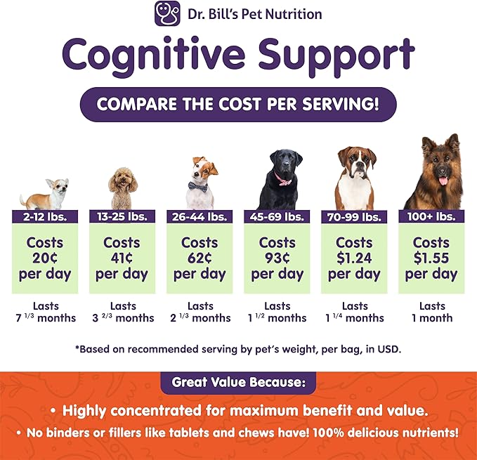 Dr. Bill’s Canine Cognitive Support | Memory Support Supplement Multivitamin for Dogs | Contains Gingko Biloba, L-Carnosine, Vitamin B-12, L-Glutamine, L-Tyrosine, and DHA for Adult and Senior Dog-PurrikoPets