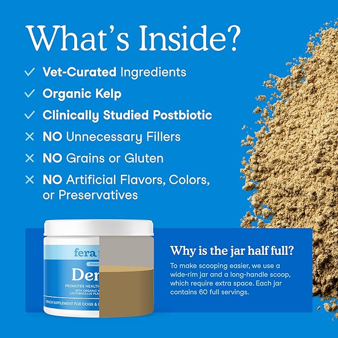 Fera Pets Cat & Dog Dental Support Powder - Supports Fresh Breath - Promotes Healthy Teeth and Gums - Targets Tartar Build-Up - Includes Kelp, Enzymes & Postbiotics - 60 Scoops-PurrikoPets