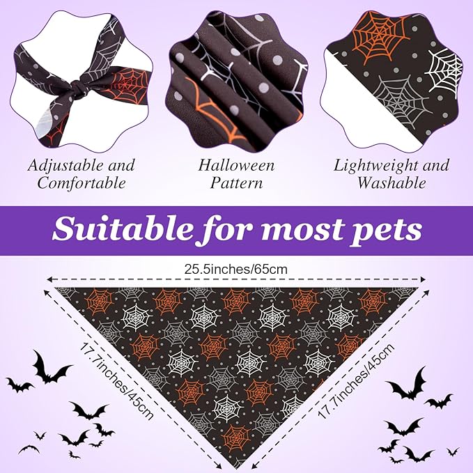 100 Pieces Halloween Dog Bandanas Bulk Pumpkin Ghost Bandanas for Dogs Soft Triangle Bibs Adjustable Triangle for Small Medium Large Pets Halloween Party Costume-PurrikoPets