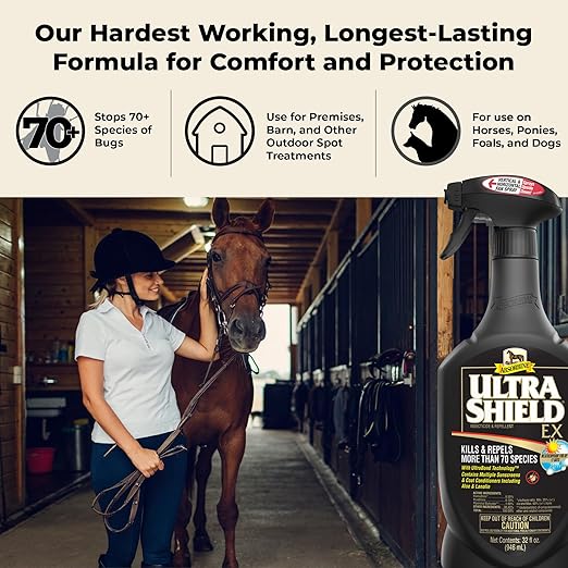 Absorbine UltraShield EX 32oz Sprayer Insecticide, Kills & Repels Flies, Mosquitoes, Ticks, Fleas, Lice, Use on Horses, Dogs, Premises-PurrikoPets
