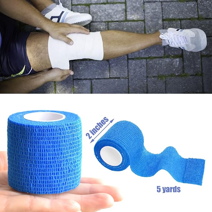 9 Pack 2" x 5 Yards Self Adhesive Bandage Wrap Self Stick Wrap for Ankle, Wrist, Finger, Sports, Breathable Cohesive Vet Tape for Pets (Dark Blue)-PurrikoPets