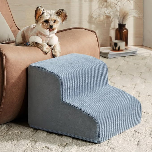 Dog Stairs for Small Dogs, 2-Steps Dog Ramp for Couch, Pet Stairs with Highly Supportive Foam and Non-Slip Bottom, Pet Steps for Cat & Doggie (High 11.8 Inch)-PurrikoPets