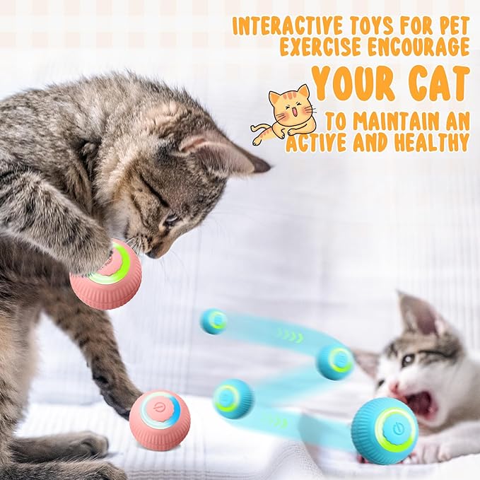 6 Pack Interactive Cat Ball Toy for Indoor Automatic Smart Rolling Ball with LED Light 2 Modes Electric Self Rolling Toy for Large and Small Puppy Kitten-PurrikoPets