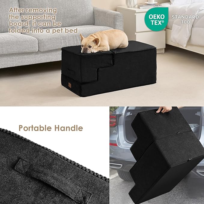 EHEYCIGA Dog Stairs for High Bed 22.5" H, 5-Step Dog Steps for Bed, Pet Steps for Small Dogs and Cats, Non-Slip Balanced Pet Ramp Indoor, Black-PurrikoPets