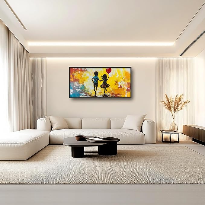 Framed Large Banksy Wall Art for Living Room, Oversized Colorful Graffiti Children Wall Decor, Peaceful Canvas Painting Pictures Modern Artwork Home Decoration for Living Room Bedroom 60"x30"-PurrikoPets