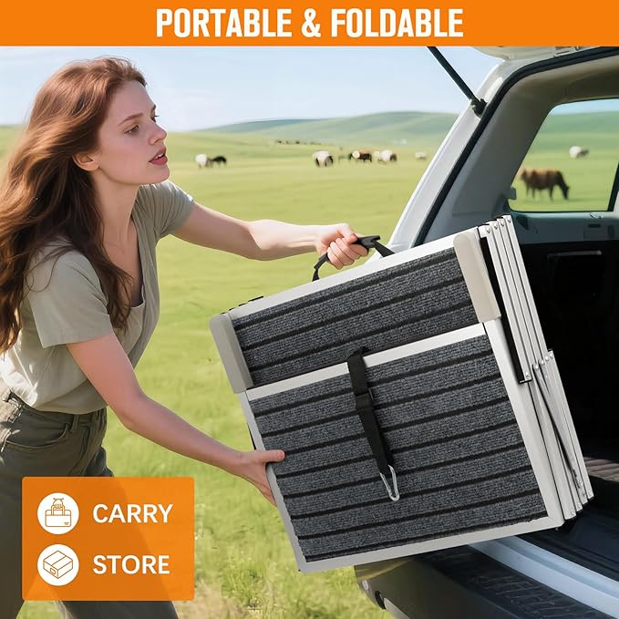 20" Extra Wide Dog Ramp, 4-Step Foldable Pet Stairs with Non-Slip Carpet - Lightweight Aluminum for SUV/Truck/Car & High Beds - Supports Large Dogs up to 200Lbs-PurrikoPets