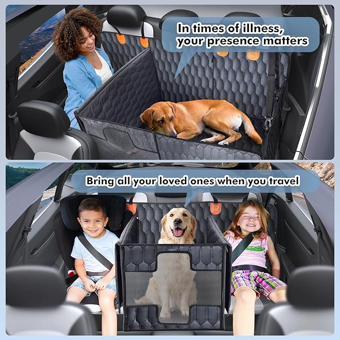 3-in-1 Convertible PU Leather Dog Car Seat Extender & Booster Seat – 400lb Capacity, Waterproof, Hard Bottom, Scratch-Proof Hammock for Cars & SUVs-L-PurrikoPets