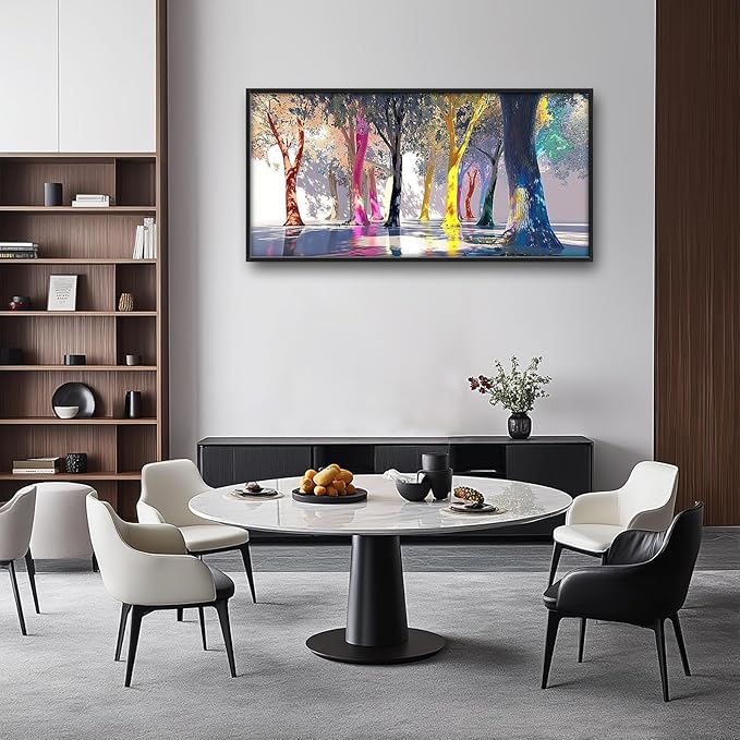 Framed Large Trees Wall Art for Living Room, Oversized Abstract Forest Wall Decor Colorful Nature Canvas Painting Modern Artwork Home Decoration for Living Room Bedroom Dining Room Office 60"x30"-PurrikoPets