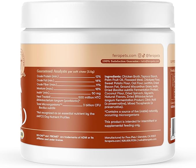 Fera Pets Probiotics for Dogs with Prebiotics and Postbiotics - Full Spectrum Gut Health Support - Promotes a Balanced Gut Microbiome - Boosts Immune Health - 90 Soft Chews-PurrikoPets