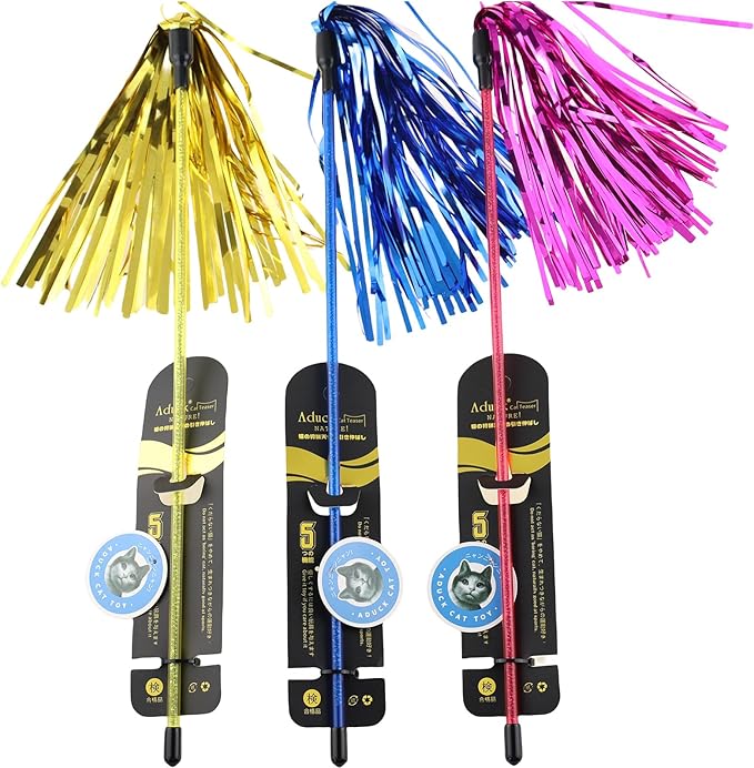 ADUCK Interactive Cat Teaser Wand Toy with Tassels - Durable Cat Chaser for Indoor Kitten Exercise, Boredom Relief & Training Play - Assorted Color, 1 Pack-PurrikoPets