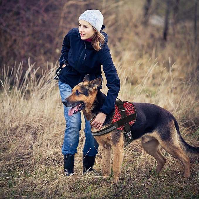 Dogline Dog Harness, Reflective No-Pull Adjustable Vest with Handle for Walking, Training, Breathable, No - Choke Harness for Small, Medium or Large Dogs Room for Patches Zebra Black/Red S 18"-24"-PurrikoPets