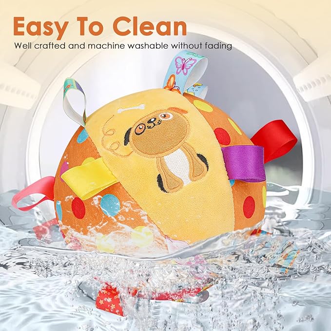 Dog Squeaky Plush Toy with Straps, 6-Inch Soft Stuffed Ball with Cotton Material and Bell Built-in, Pet Interactive Fetch Toy for Small to Large Dog-PurrikoPets