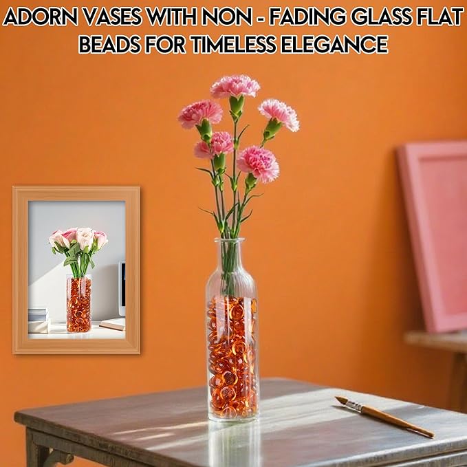 1LB Glass Marbles, Transparent and Smooth Flat Glass Beads for Vases, Mosaic Gem Pebbles for Aquarium Decor, Floral Arrangements, Mancala Stones, Vase Filler and Crafts, Orange-PurrikoPets