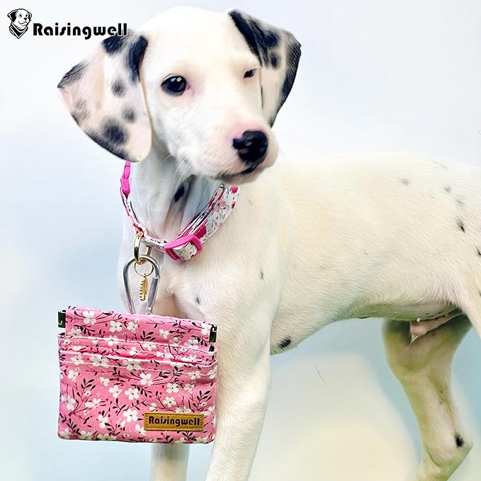 Dog Treat Pouch, Small Cotton Pocket Sized Training Holder, Hand Free Walking Fanny Bag with Carabiner, Self-Closing Pet Feed Snack Reward, Behavior Aids for Puppy Travel or Outdoor Use-PurrikoPets