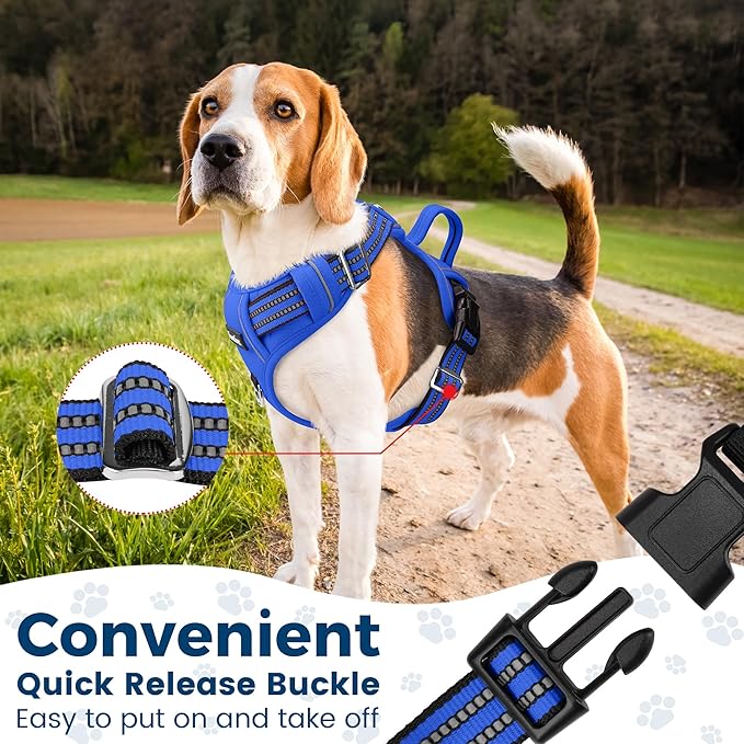 Funfox Dog Harness No Pull, Adjustable Pet Vest Harness, Super Soft Material with Vertical Handle Easy Control, Reflective Night Walking, 2 Leash Clips for Small Sized Dogs, Blue, S-PurrikoPets