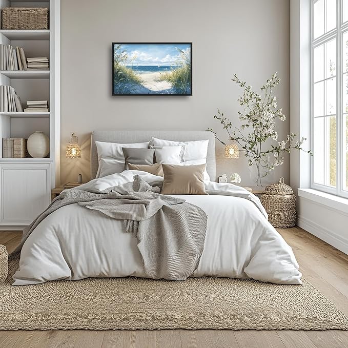 Framed Large Beach Wall Art for Living Room, Oversized Coastal Nautical Wall Decor Sailboat Canvas Seaside Pictures Modern Artwork Home Decoration for Living Room Bedroom Office 36"x24"-PurrikoPets