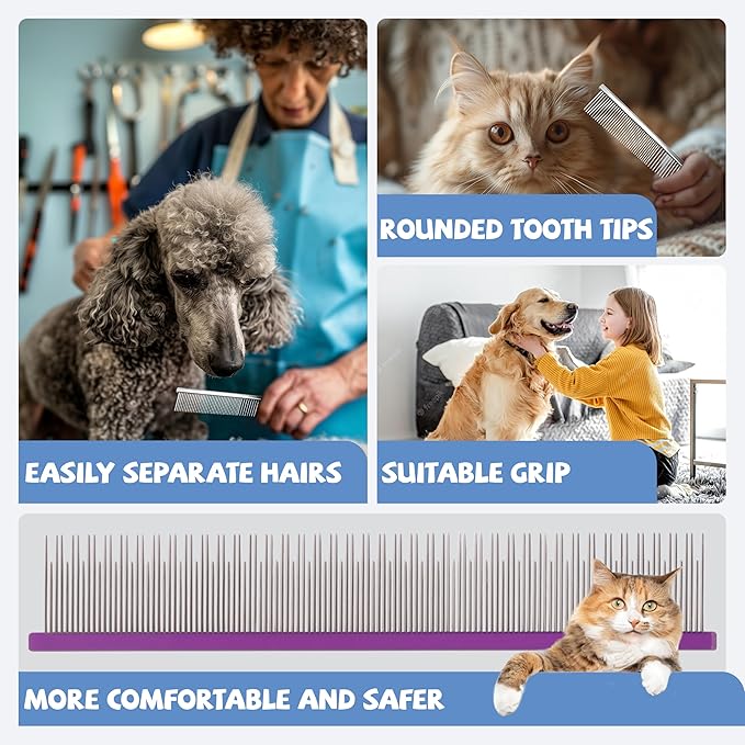 8.5 Inch Dual Tooth Pet Comb for Mats and Tangles,Poratable Grooming Dematting Comb for Indoor Long-haired Cats and Dogs,Pet Family Supplies,Removing Tangles,Knots,Undercoat and Excess Hair-PurrikoPets